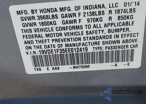 2014 Acura Ilx 2.0L z USA, uszkodzony, nr VIN 19VDE1F35EE012419